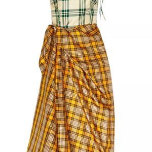Rosie Assoulin Green and Yellow Plaid Midi Dress